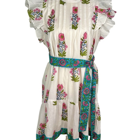 Victoria Dunn White Block Print Ruffle Belted Capri Mini Dress Size XL - Picture 15 of 16